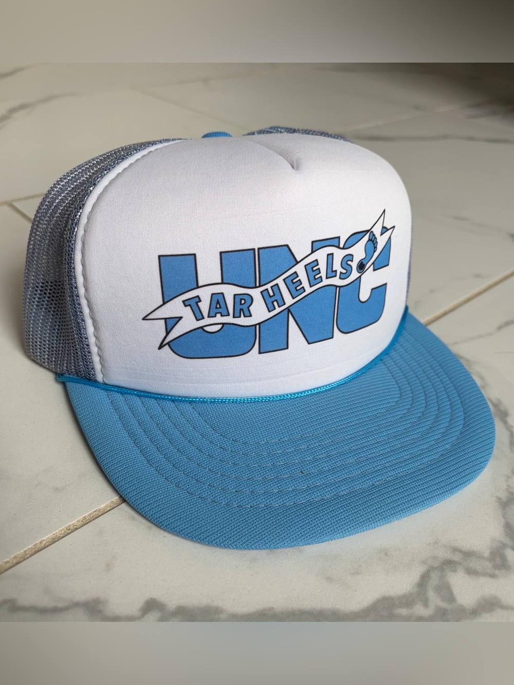 Vintage 1980s 80s UNC Tarheels Trucker Hat Blue White University North Carolina